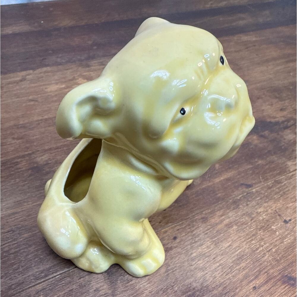 Morton Pottery Vintage Ceramic Yellow Bulldog Planter Figurine Trinket Dish